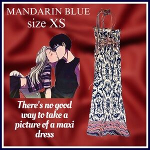 MANDARIN BLUE abstract pattern boho maxi DRESS size XS